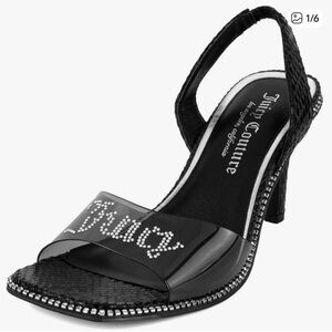 Juicy Couture Black Heeled Sandals with Rhinestone Accents